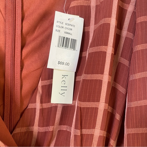 Double Hem Faux-Wrap Windowpane Chiffon Mini Dress Sz XS - Picture 6 of 9